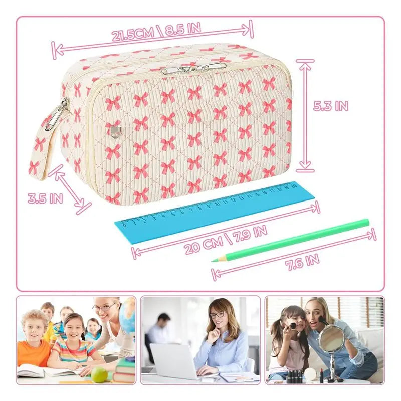 Cute Corduroy Pencil Case for Girls – Large Zippered Pouch