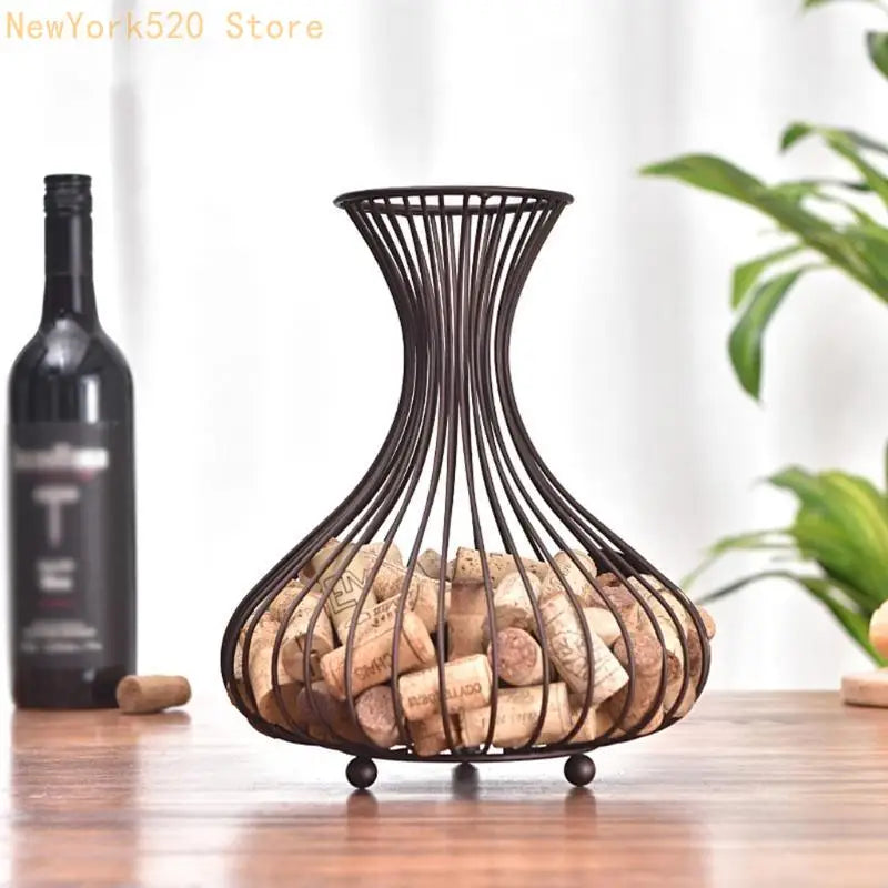 Iron Wine Cork Holder Caddy – Rustic Display Basket Rack