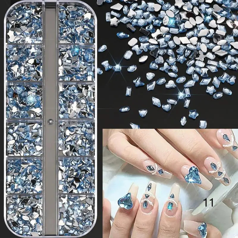 12-Grid 3D Flatback Nail Rhinestones – Crystal Diamond Nail Art