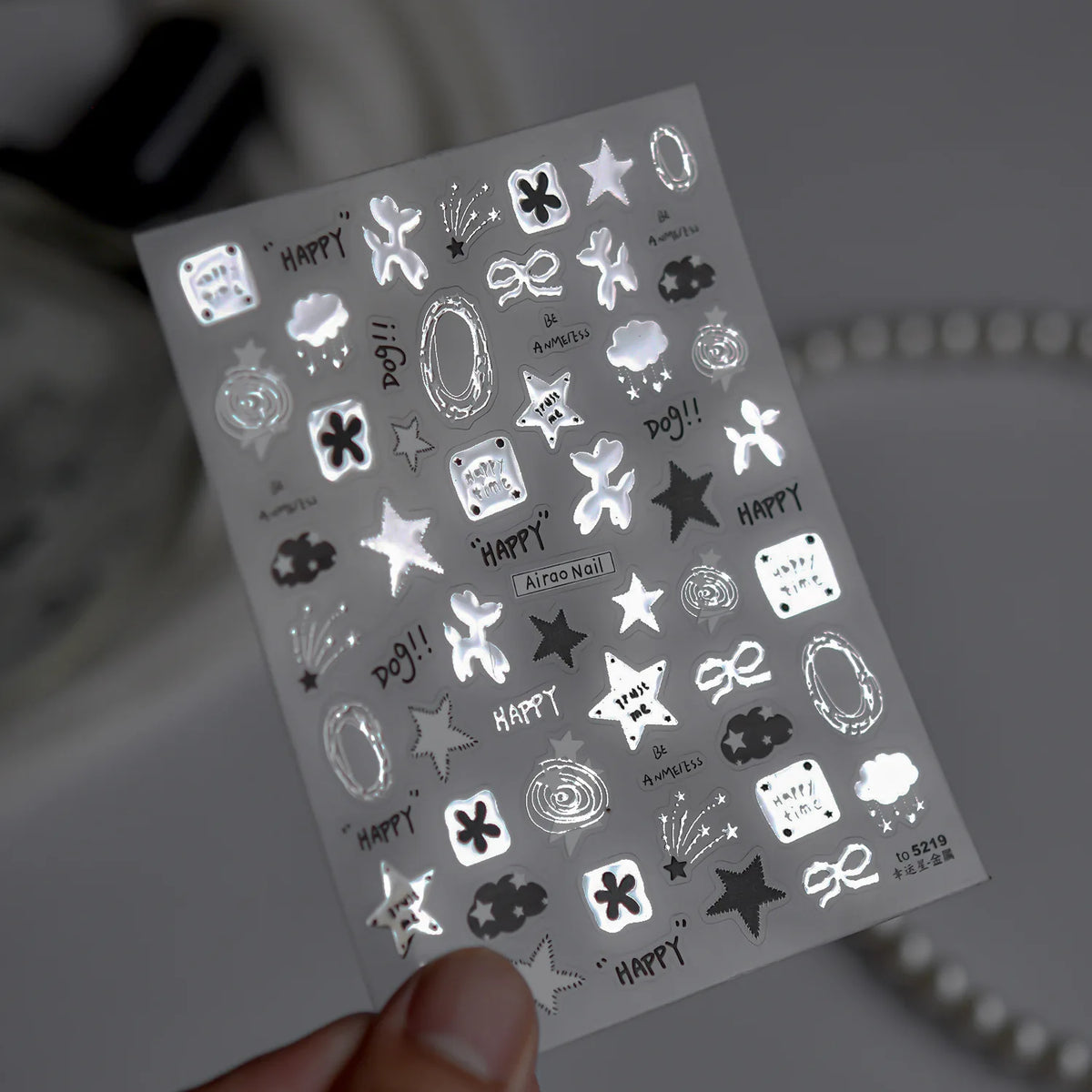 5D Embossed Silver Metallic Nail Art Stickers – Stars & Bows