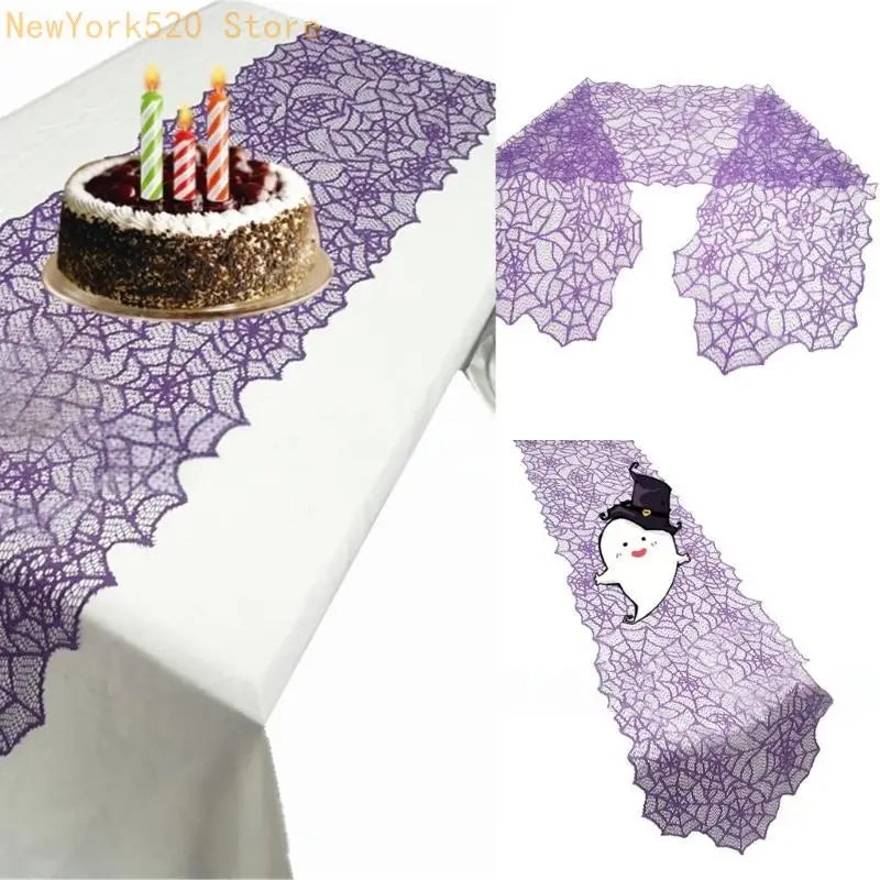 Halloween Lace Table Runner – Spooky Knit Tablecloth Décor
