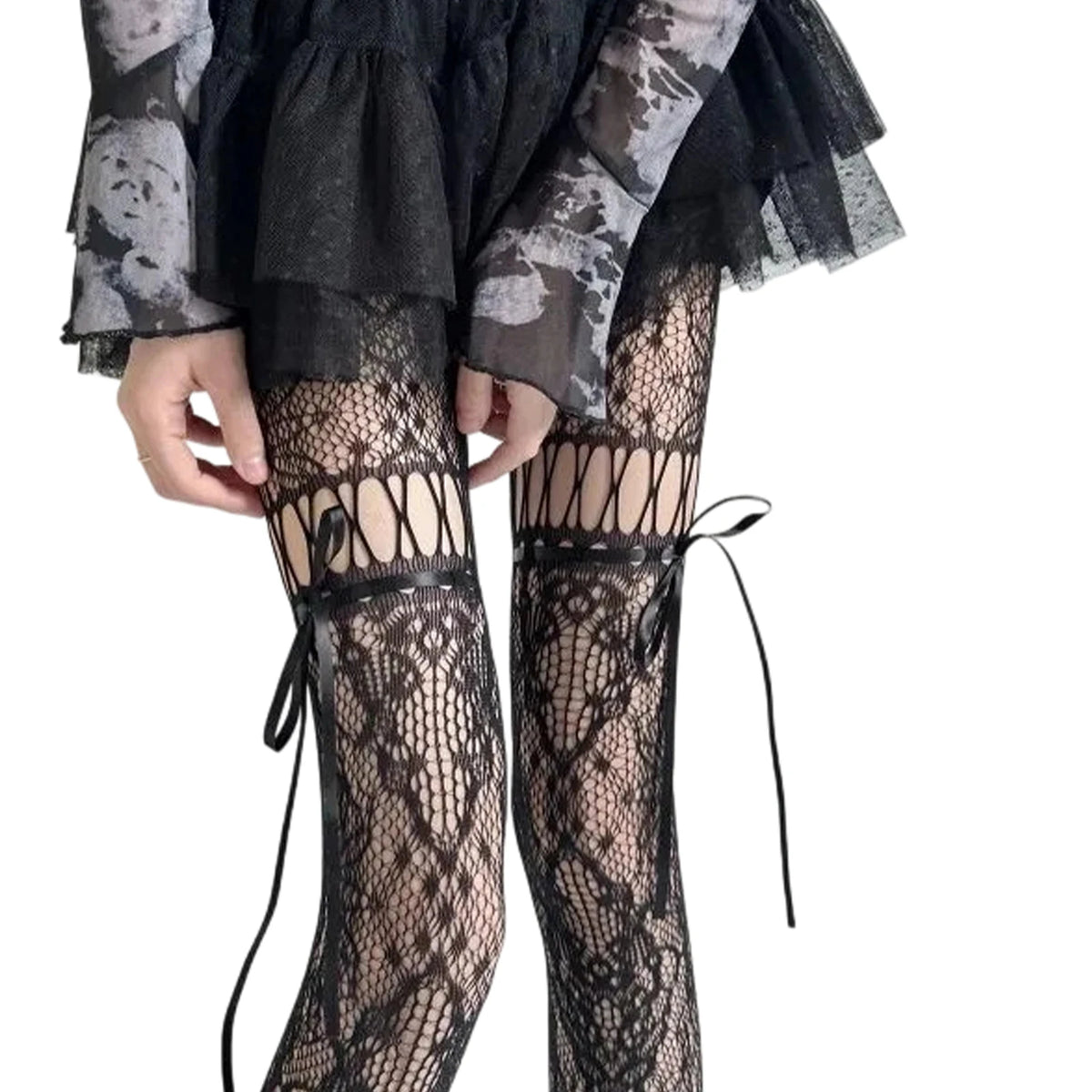 Women's Lace Bow Tie Hollow Out Pantyhose Tights Stockings