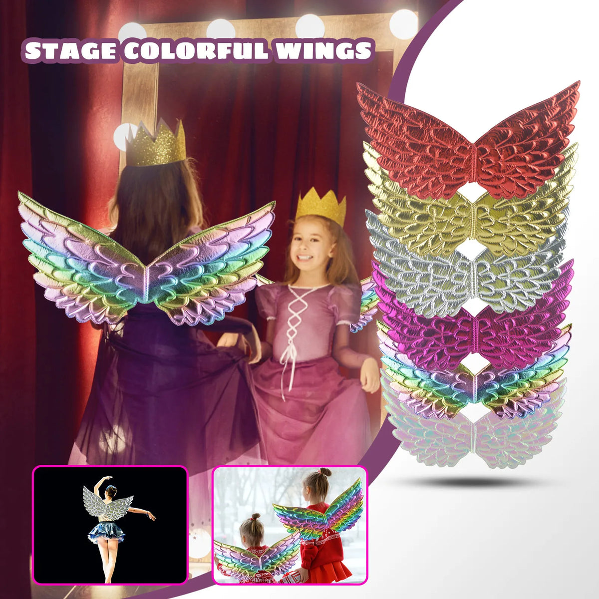 Rainbow Fairy Angel Wings Kids Costume Party Cosplay Prop