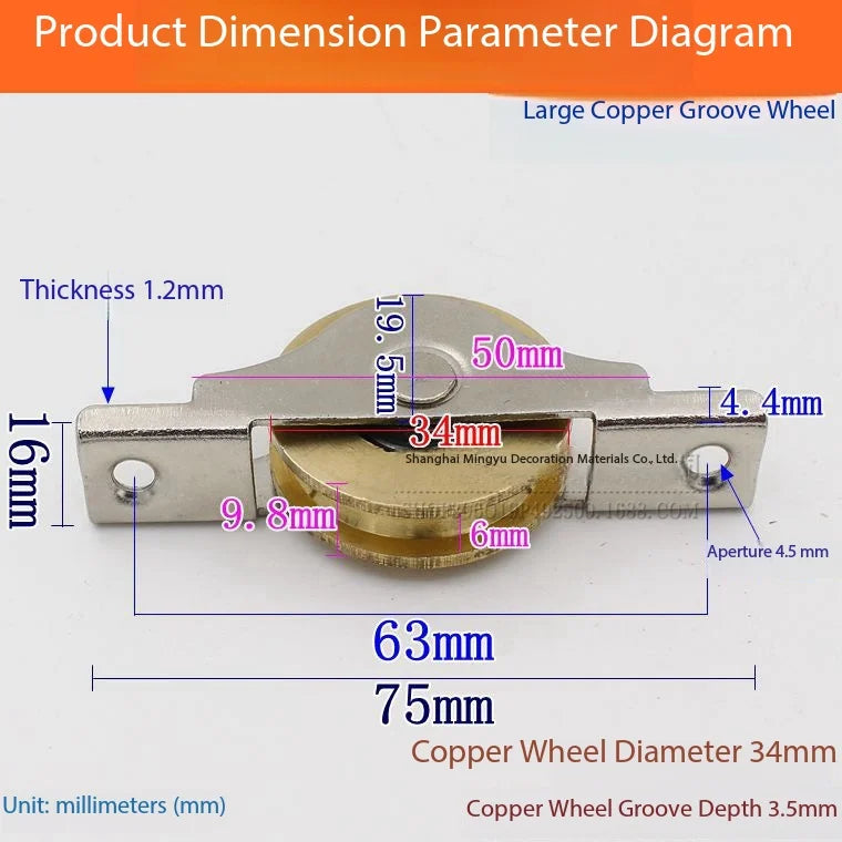 4PCS Copper Sliding Door Roller Wheels – Wardrobe Pulley Set