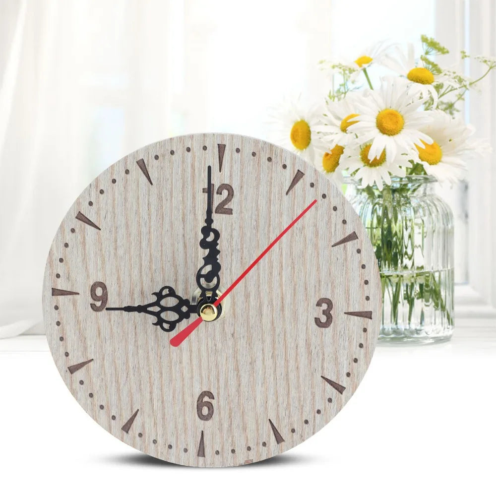 Retro Wooden Wall Clock Silent Quartz 12cm Vintage Round