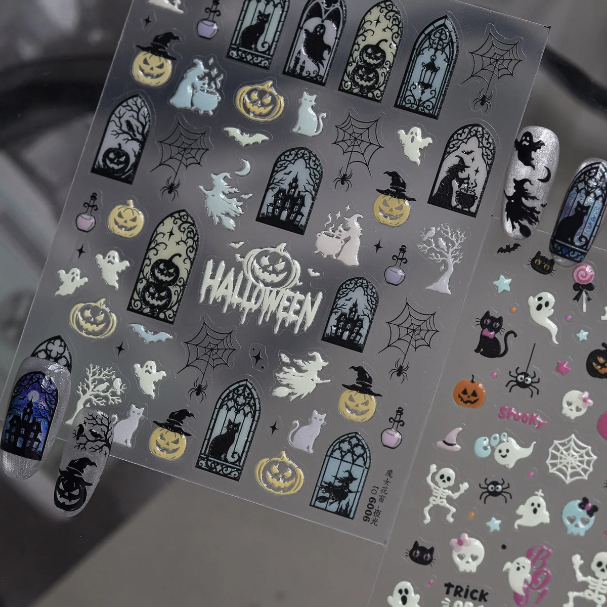 Halloween 3D Glow Nail Stickers – Pumpkin Ghost Spider Web Decals