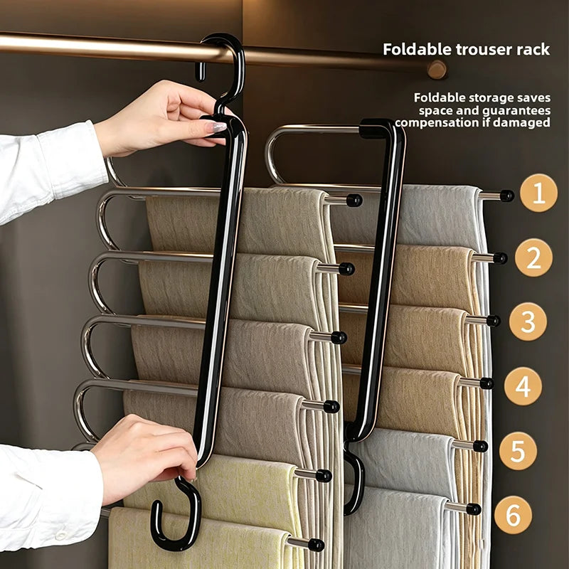 6-in-1 S-Shape Pants Rack – Multi-Layer Closet Space Saver