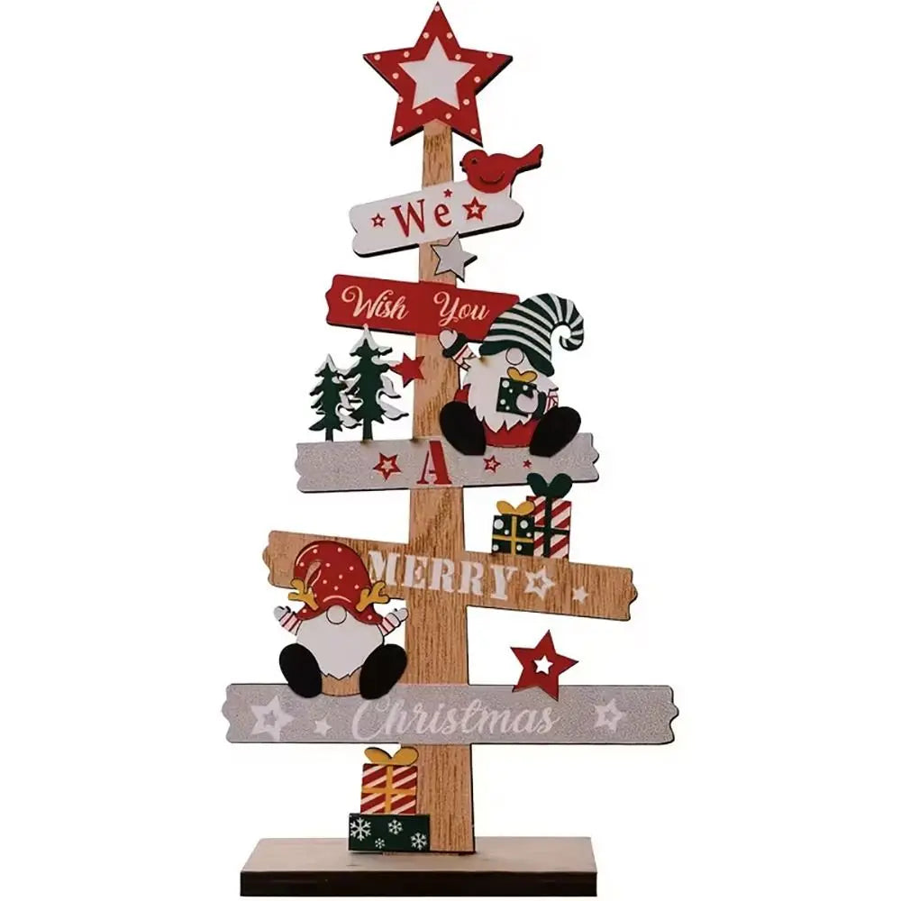 Wooden Christmas Tree Desktop Ornament – Multicolor Xmas Decor