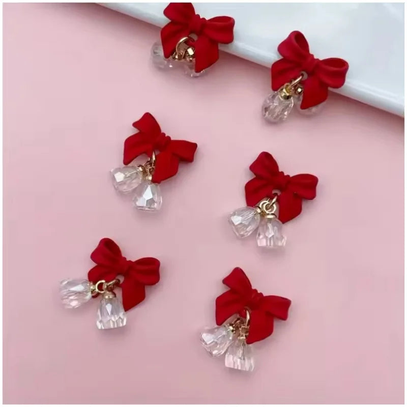 3D Christmas Bell Nail Charms – Crystal Bowknot Set of 3