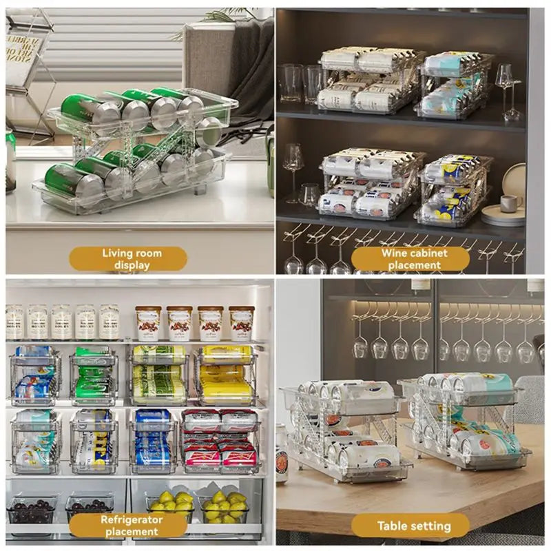 2-Tier Auto Roll-Up Can Dispenser – Fridge Beverage Organizer