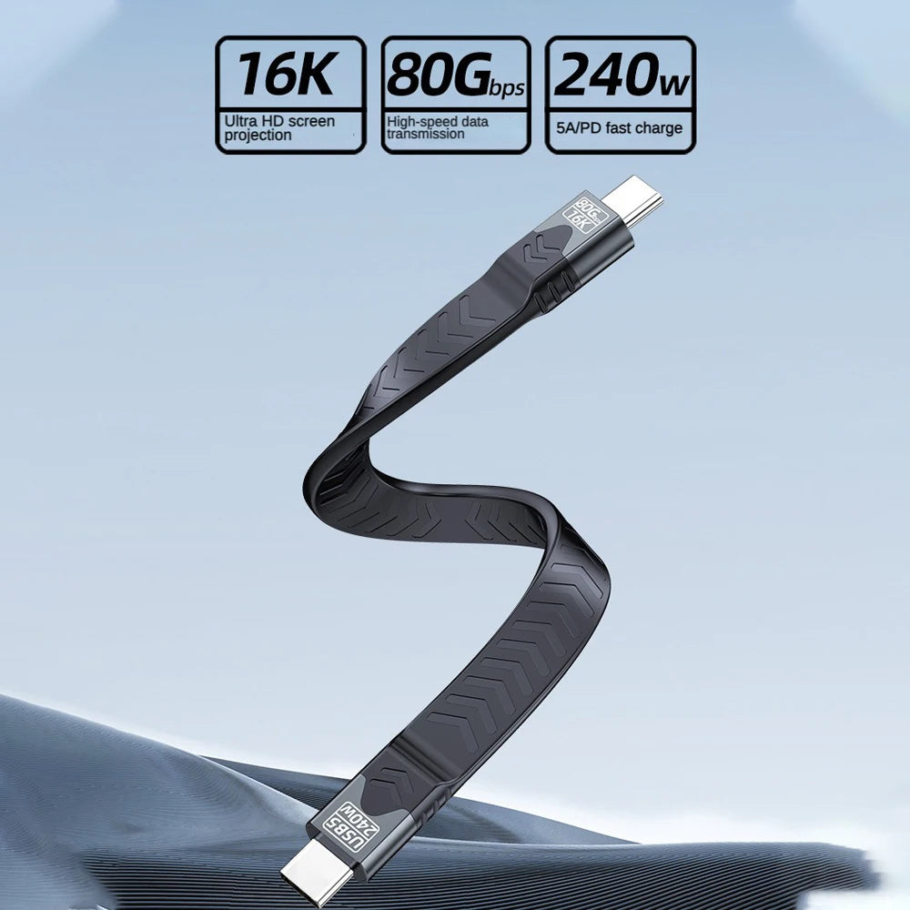 240W USB-C Thunderbolt 5/4/3 Flat Cable 80Gbps 16K@60Hz