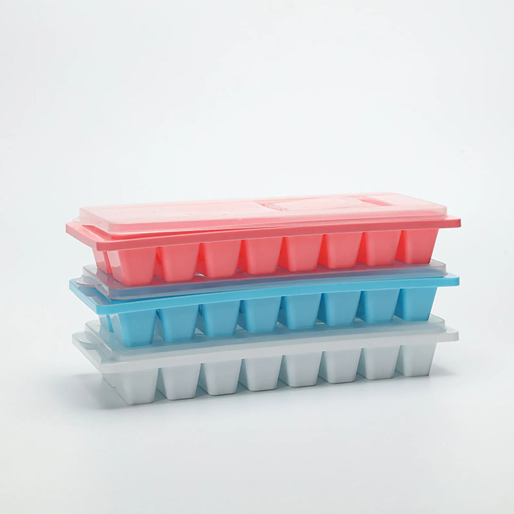 Square Ice Cube Tray with Lid – 16-Grid Flexible Reusable Mold