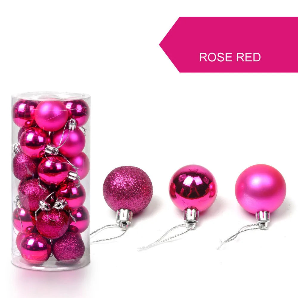 24-Pack Glitter Christmas Ball Ornaments 30mm Gold Pink Champagne