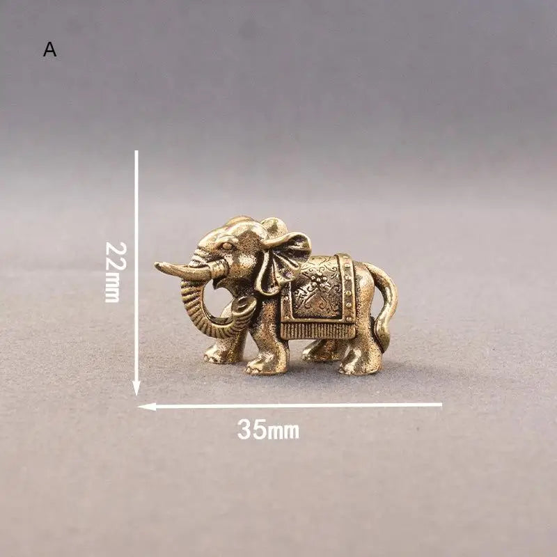 Copper Brass Lucky Elephant Miniature Figurine Antique Statue