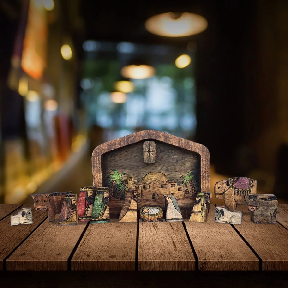 Wood Burned Nativity Set Jigsaw Puzzle – Desk Figurines