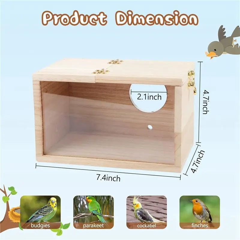 Transparent Wood Parakeet Nesting Box 2-Pack – Cage Bird House