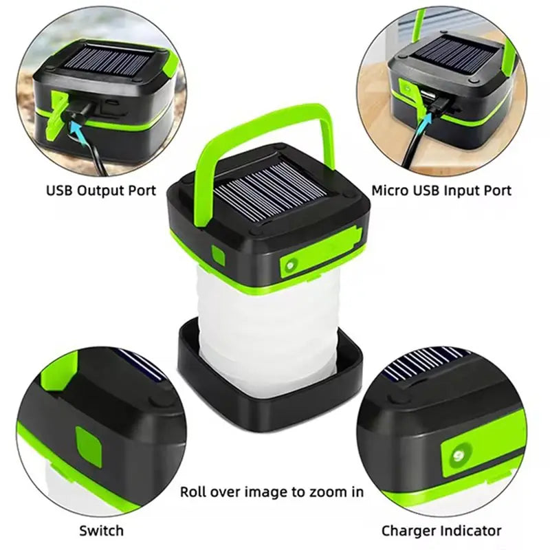 2-Pack Solar USB Camping Lantern – 3 Modes Portable LED Light