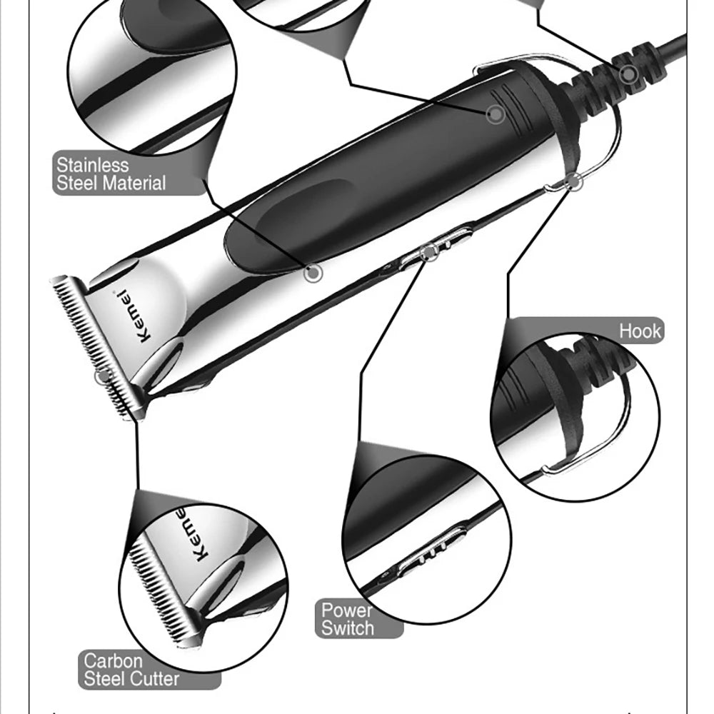 Kemei KM-850 Corded Hair Clipper & Trimmer – Home Haircut Kit