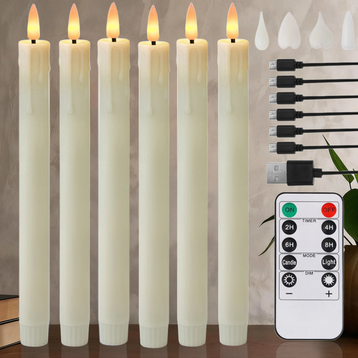 Rechargeable Flameless LED Taper Candles – Timer & Remote, 6-Pack