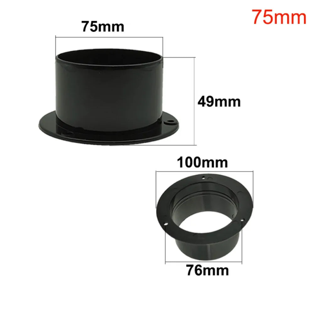 Round Wall Flange Connector Black ABS Ventilation Pipe Coupler