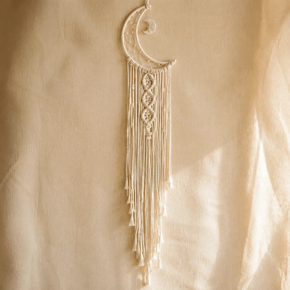 Moon Dream Catcher Cotton Macrame White Wall Hanging 94cm