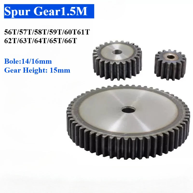 1.5M SC45 Carbon Steel Spur Gear 56T–66T High-Frequency Quenched