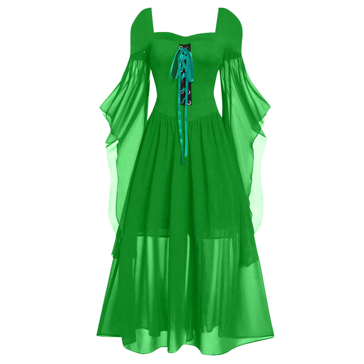Women Gothic Off Shoulder Lace-Up Tiered Maxi Dress Halloween