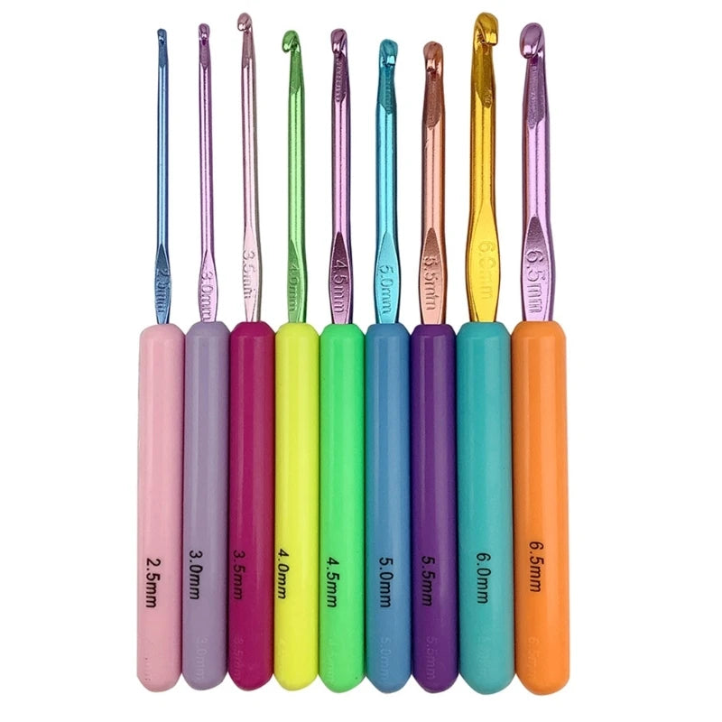 9-Piece Ergonomic Crochet Hook Set ABS Handle 2.5mm–6.5mm