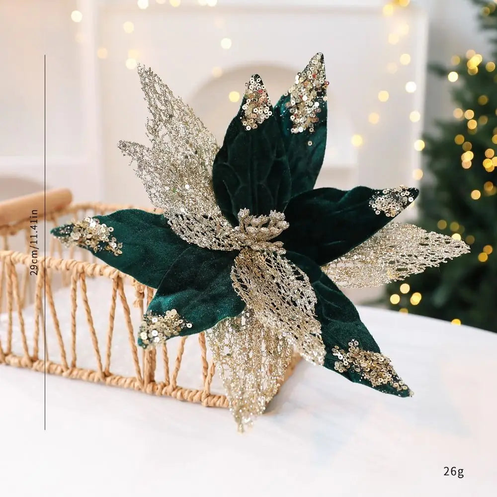 Glitter Poinsettia Artificial Christmas Flower 29cm | Festive Décor