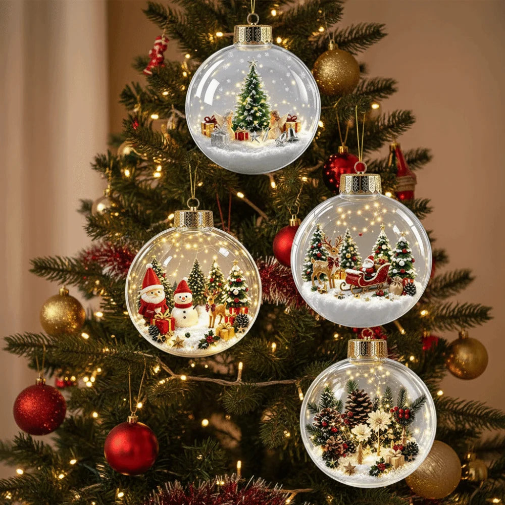 LED Light-Up Clear Christmas Ball Ornament – Miniature Scene