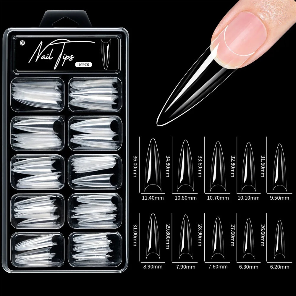 100pcs Clear Coffin Fake Nails Pre-Etched Full Cover Tips