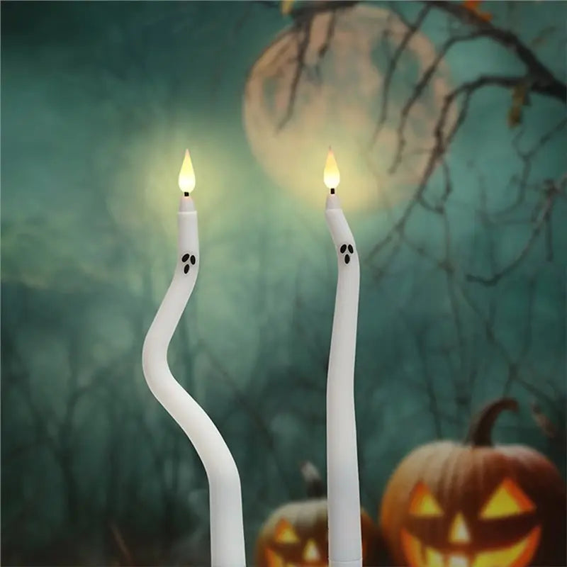 Halloween Ghost LED Taper Candles with Remote & Timer – 4 Pack