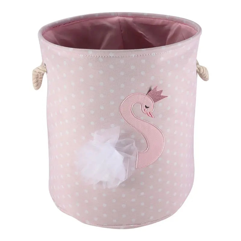 Pink Swan Drawstring Laundry Basket Large 35×40cm Organizer