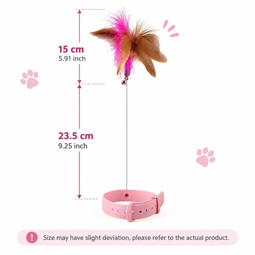 Adjustable Cat Feather Collar Wand Toy with Bell | Interactive