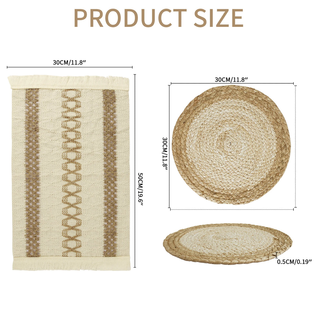 Boho Woven Placemats Set of 6 – Natural Eco-Friendly Table Mats