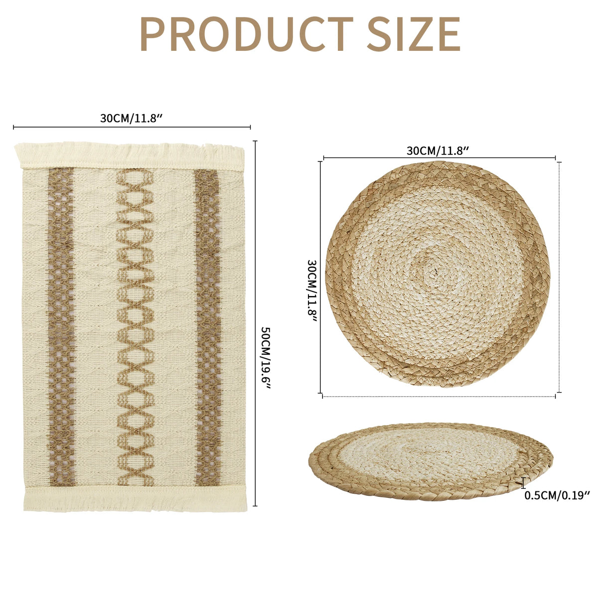 Boho Woven Placemats Set of 6 – Natural Eco-Friendly Table Mats