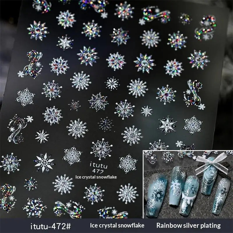 Christmas Nail Art Stickers – Gold Elk, Snowflake & Wreath