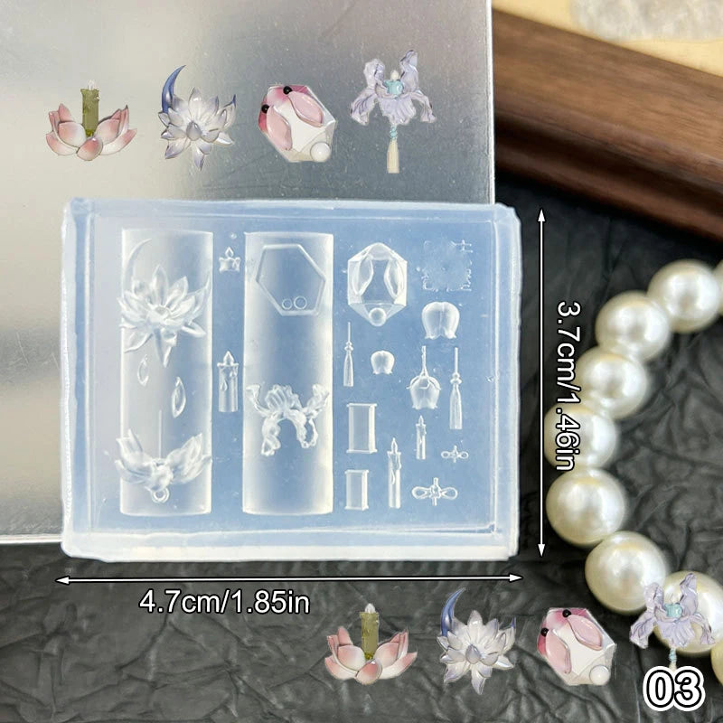 3D Silicone Nail Art Mold – Lotus Lantern Goldfish Carving Stencil