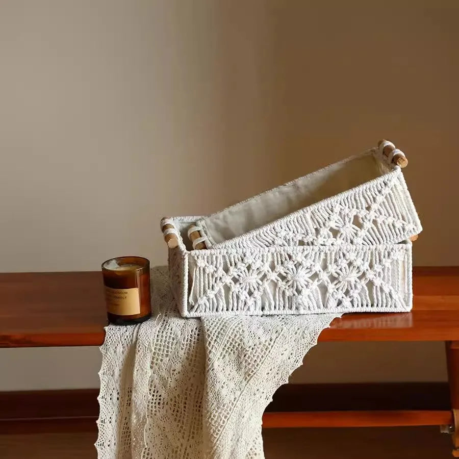 Nordic Cotton Rope Storage Basket | Rectangle Desktop Organizer