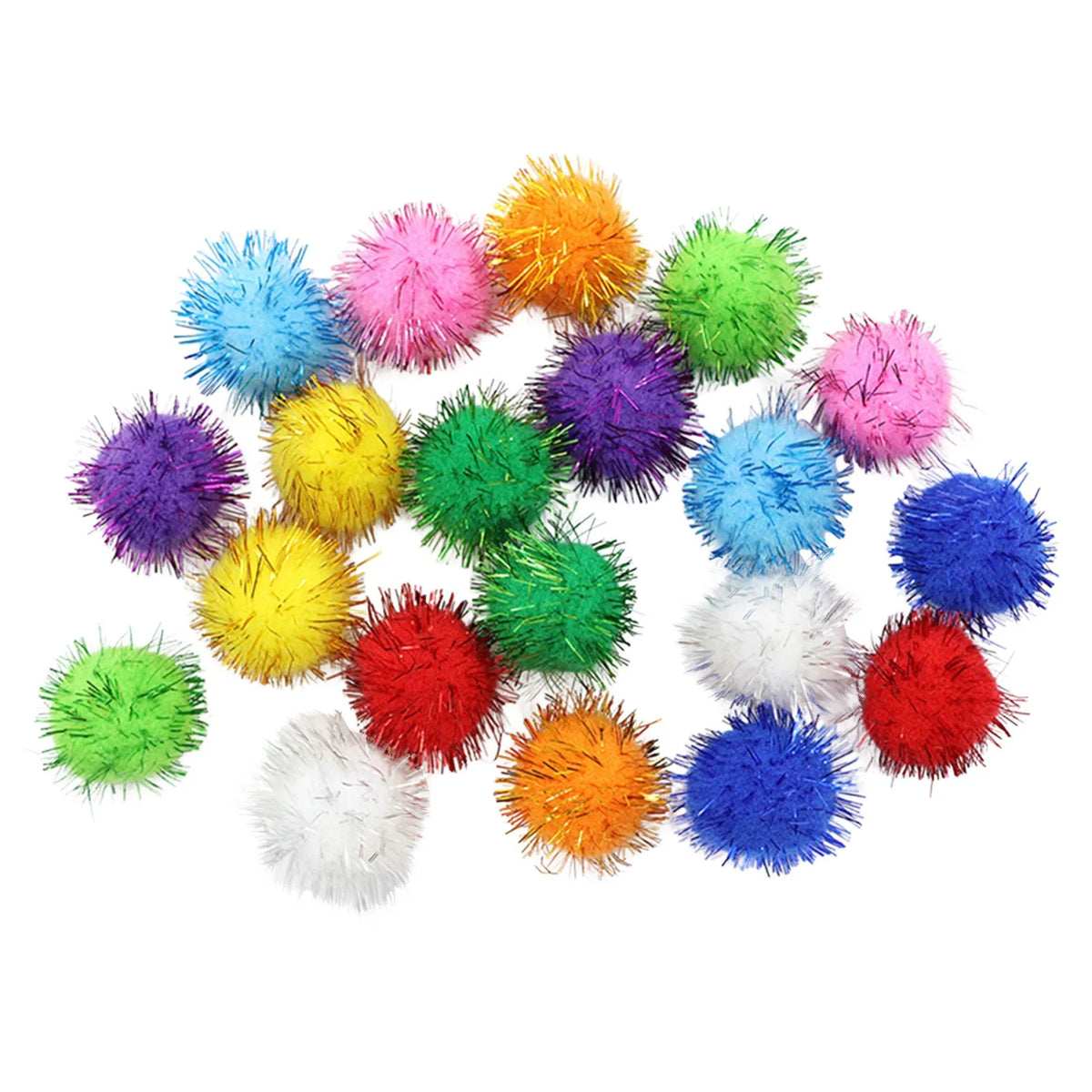 Glitter Pompom Plush Balls – Cat Toys & Craft Decor 20-Pack