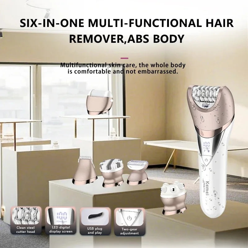 Kemei 6-in-1 Women's Epilator & Body Shaver Set KM-7115