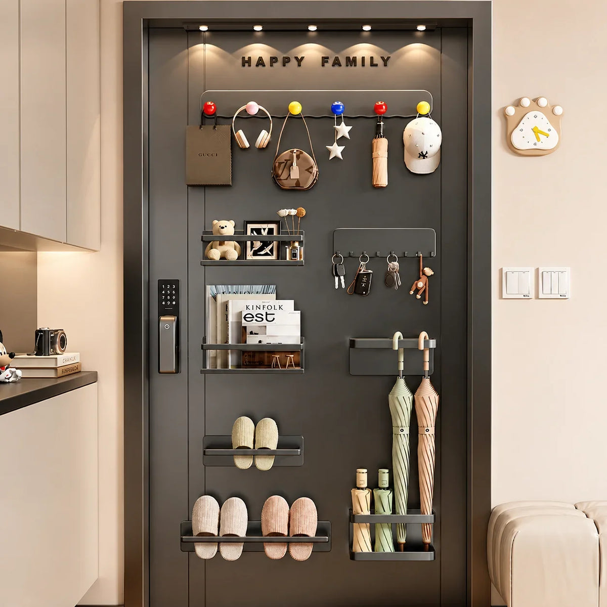 Magnetic Door Organizer Rack – 6 Hooks, No Drilling | VIBE