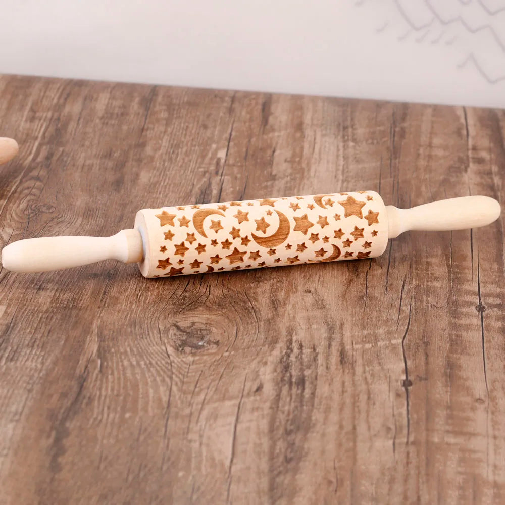 Moon & Star Embossed Wooden Rolling Pin – Ramadan Baking