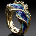 Wavy Ocean Ring Gold Blue Green Fashion Statement Ring