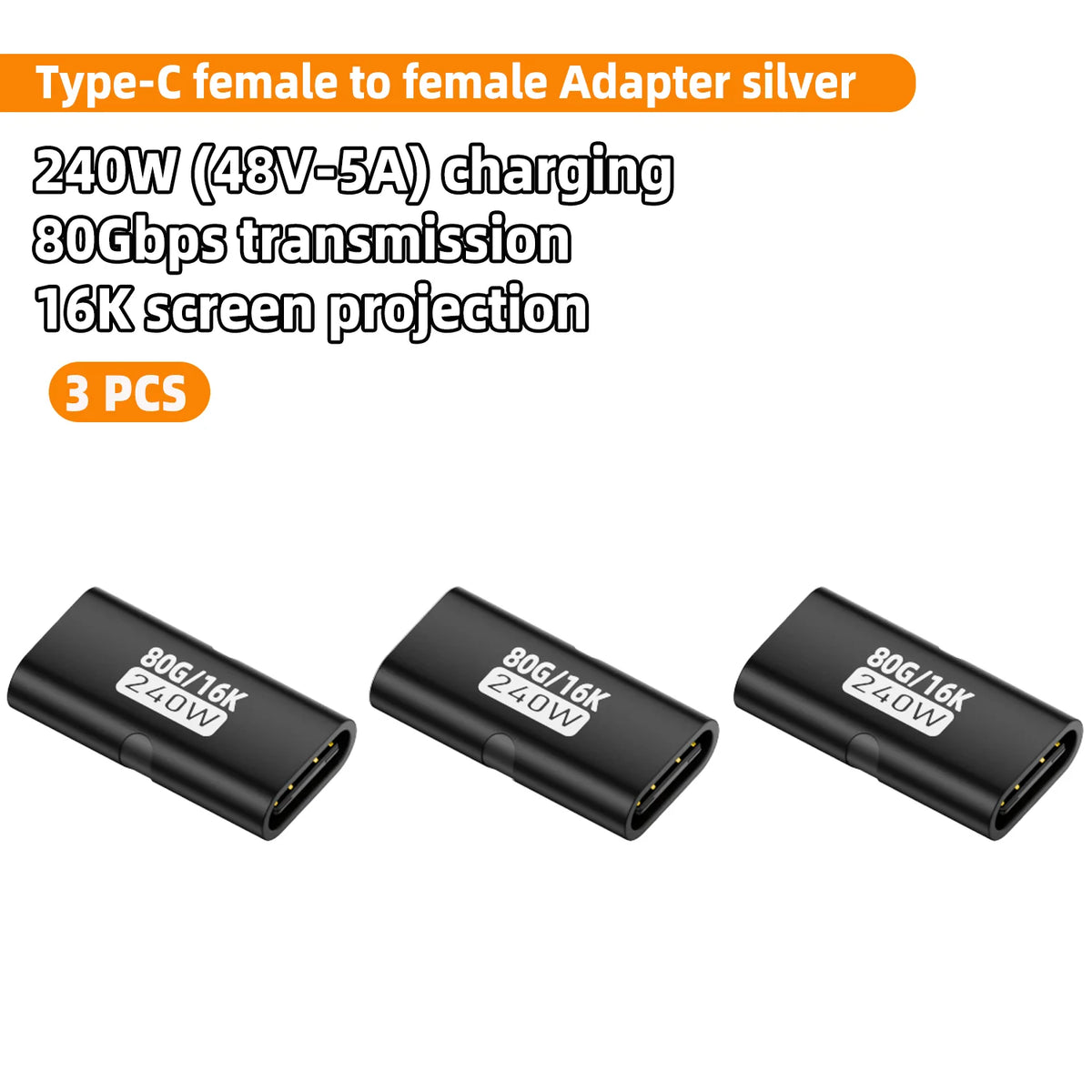 USB4 80Gbps USB-C Female to Female Adapter – 240W, 8K@60Hz