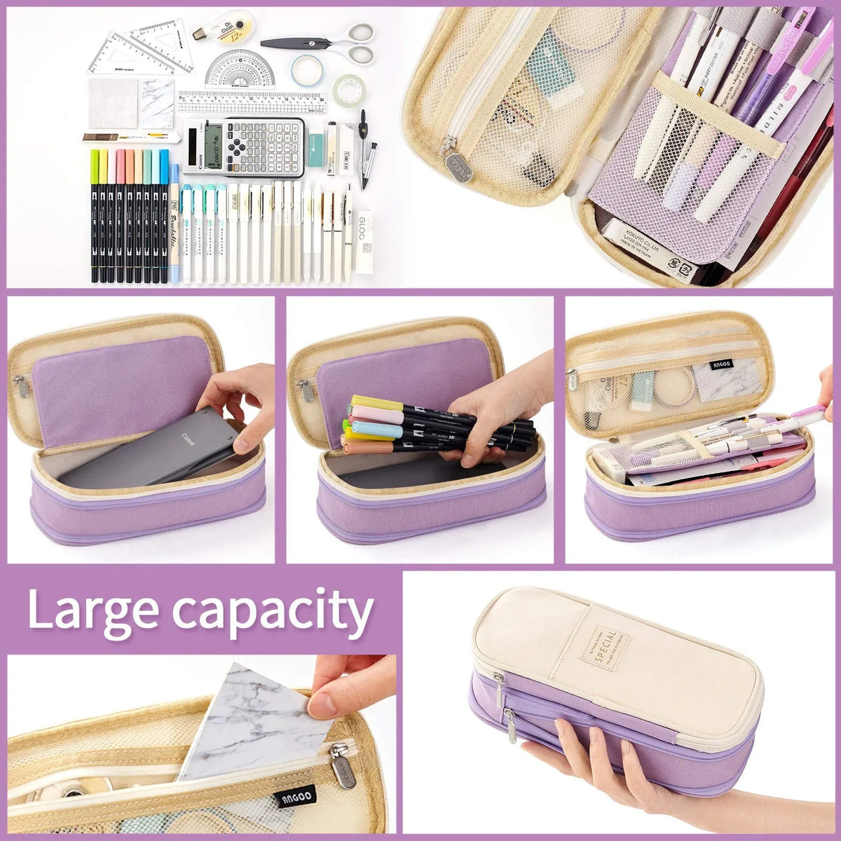 Pastel Large Capacity Canvas Pencil Case Multi-Layer Pen Bag