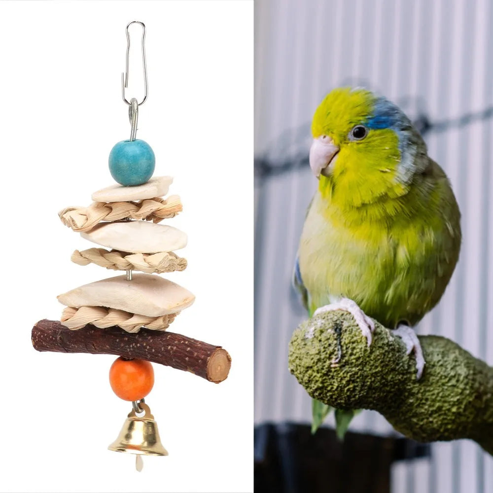 Parrot Cuttlebone Chew Toy with Bell – 15cm Hanging Cage