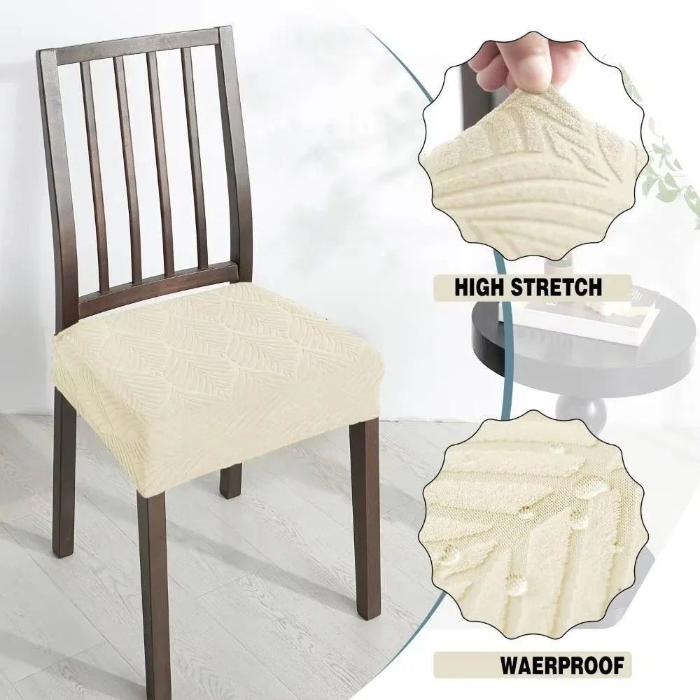 Stretch Fit Dining Chair Seat Covers – Leaf Pattern Washable