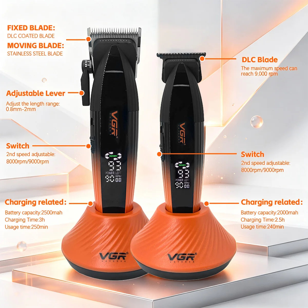 VGR V-889C Cordless Hair Clipper 9000 RPM – Professional Trimmer