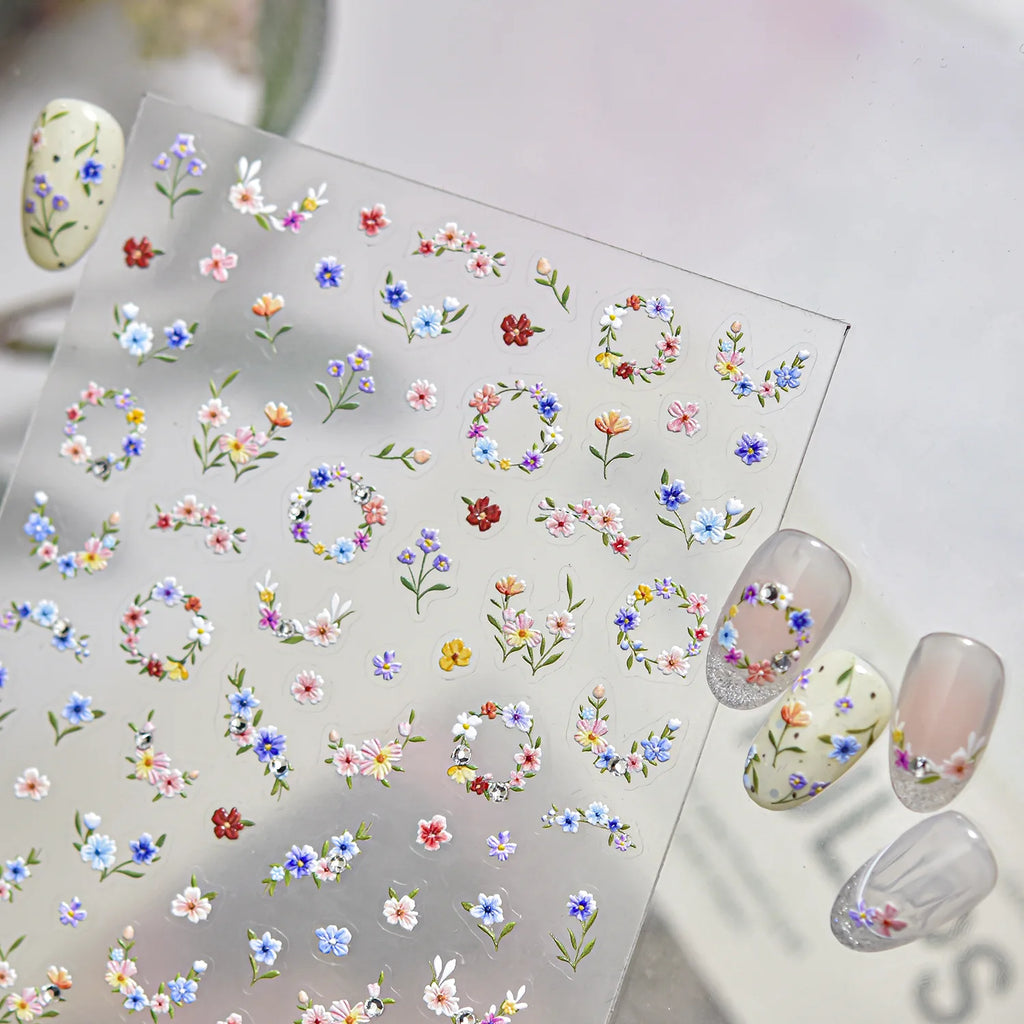 Spring Wildflower 5D Embossed Nail Art Stickers | 3D Garland